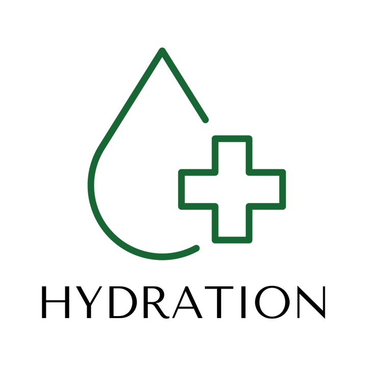 Icon of water and a plus sign with 'HYDRATION' underneath