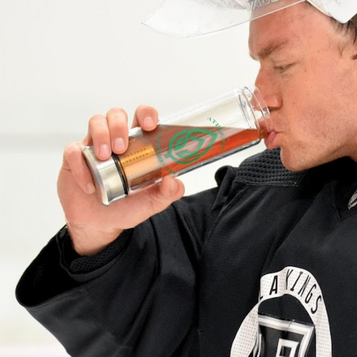 Pheonix Copley of the LA Kings takes a break from the action to drink tea