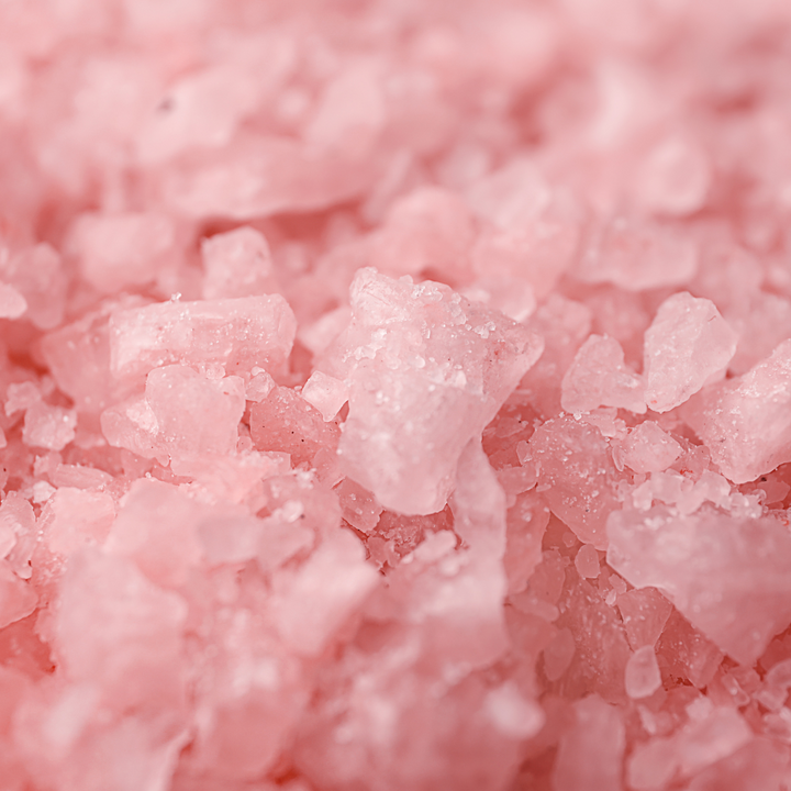 A close up of pink sea salt. 