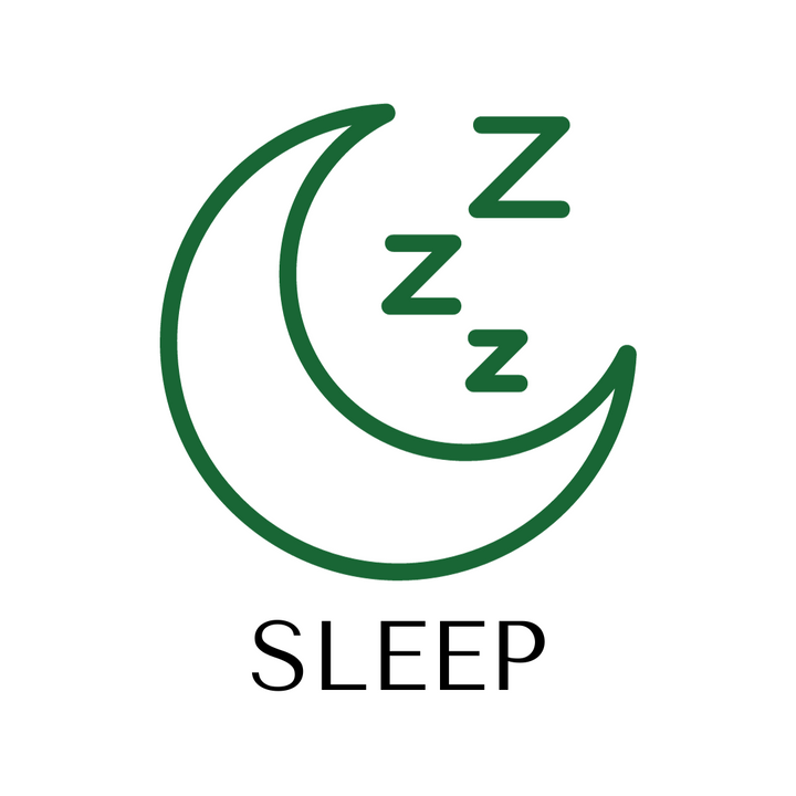 Icon of moon and zzz's with 'SLEEP' underneath